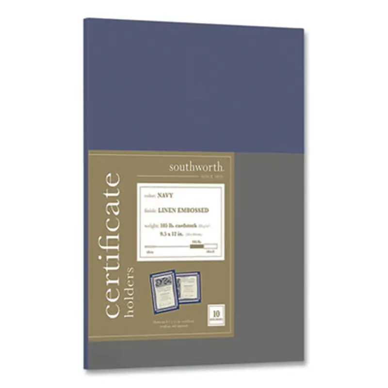 Certificate Holder, Navy, 105-lb Linen Stock, 12 x 9.5, 10/Pack - Document Holders | Southworth