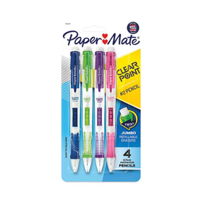 Clear Point Mechanical Pencil, 0.7 mm, HB (#2), Black Lead, Assorted Barrel Colors, 4/Pack - Pencils | Paper Mate
