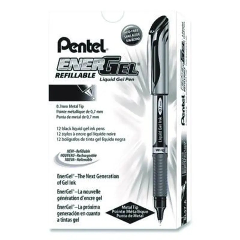 EnerGel Deluxe Gel Pen, Stick, Medium 0.7 mm, Black Ink, Silver/Black Barrel, Dozen - Pens | Pentel