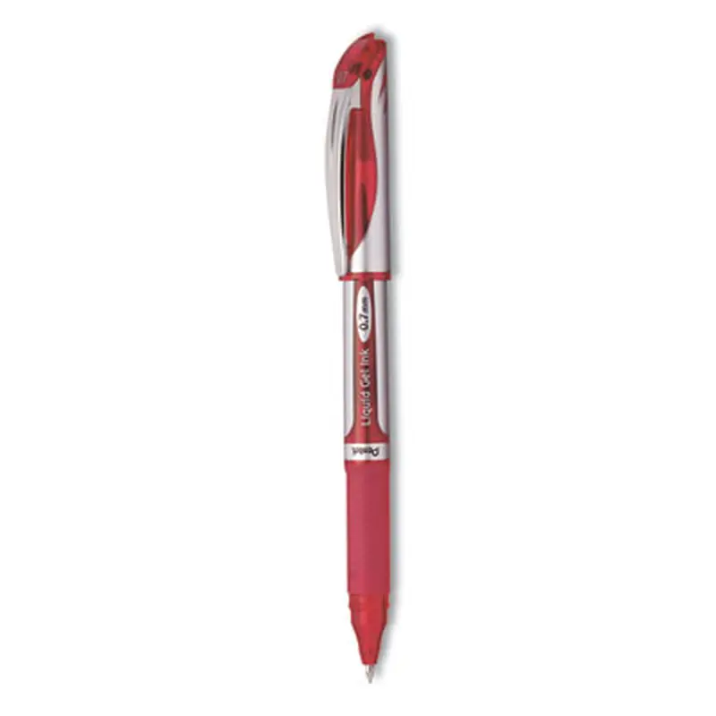 EnerGel Deluxe Gel Pen, Stick, Medium 0.7 mm, Red Ink, Silver/Red Barrel, Dozen - Pens | Pentel
