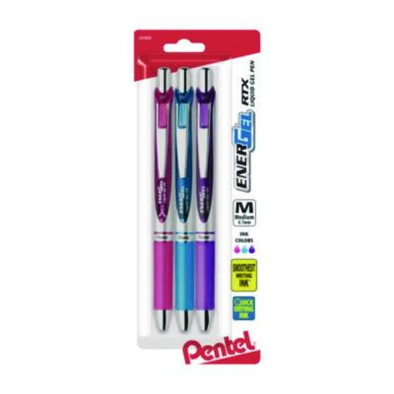 EnerGel RTX Gel Pen, Retractable, Medium 0.7 mm, Assorted Pastel Ink and Barrel Colors, 3/Pack - Pens | Pentel