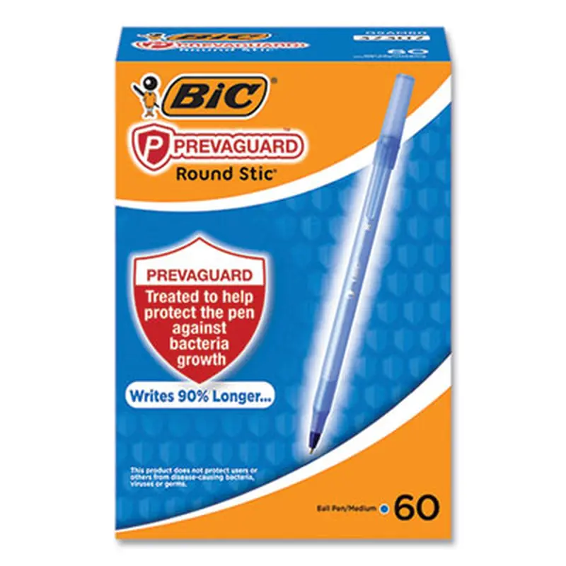 PrevaGuard Round Stic Ballpoint Pen, Stick, Medium 1 mm, Blue Ink, Translucent Blue Barrel, 60/Pack - Pens | BIC