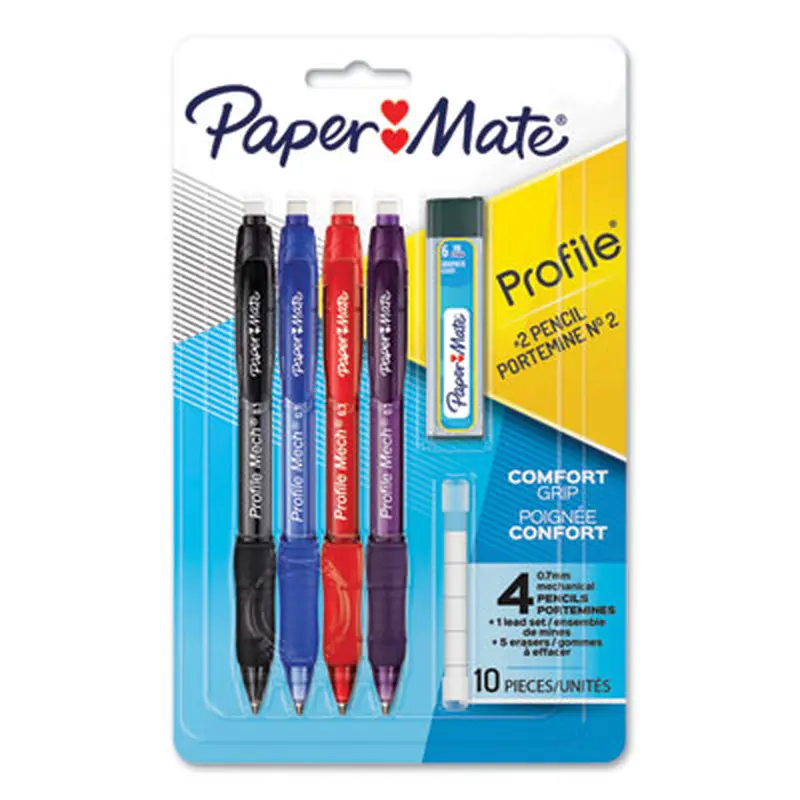 Profile Mechanical Pencils, 0.7 mm, HB (#2), Black Lead, Assorted Barrel Colors, 4/Pack - Pencils | Paper Mate