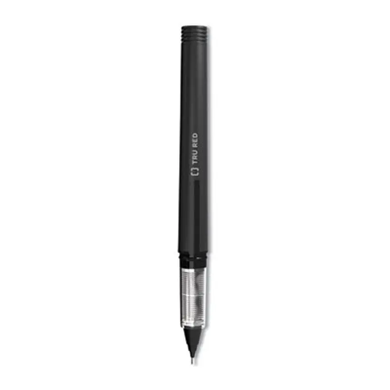 Rollerball Pen, Stick, Fine 0.5 mm, Black Ink, Black/Clear Barrel, Dozen - Pens | TRU RED