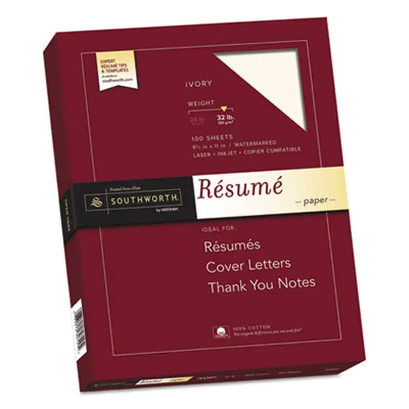 100% Cotton Resume Paper, 32 lb Bond Weight, 8.5 x 11, Ivory, 100/Pack - Resume/Stationery Paper | Southworth