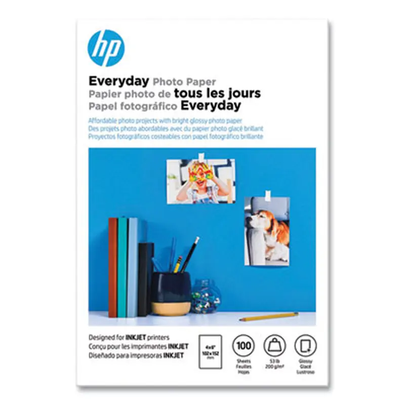 Everyday Glossy Photo Paper, 8 mil, 4 x 6, Glossy White, 100/Pack - Photo Print Paper | HP