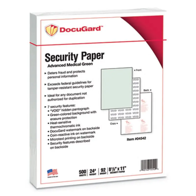 Medical Security Papers, 24 lb Bond Weight, 8.5 x 11, Green, 500/Ream - Office Paper | DocuGard