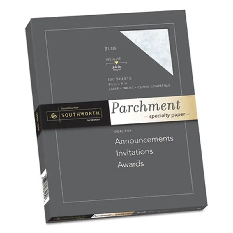 Parchment Specialty Paper, 24 lb Bond Weight, 8.5 x 11, Blue, 100/Box - Resume/Stationery Paper | Southworth