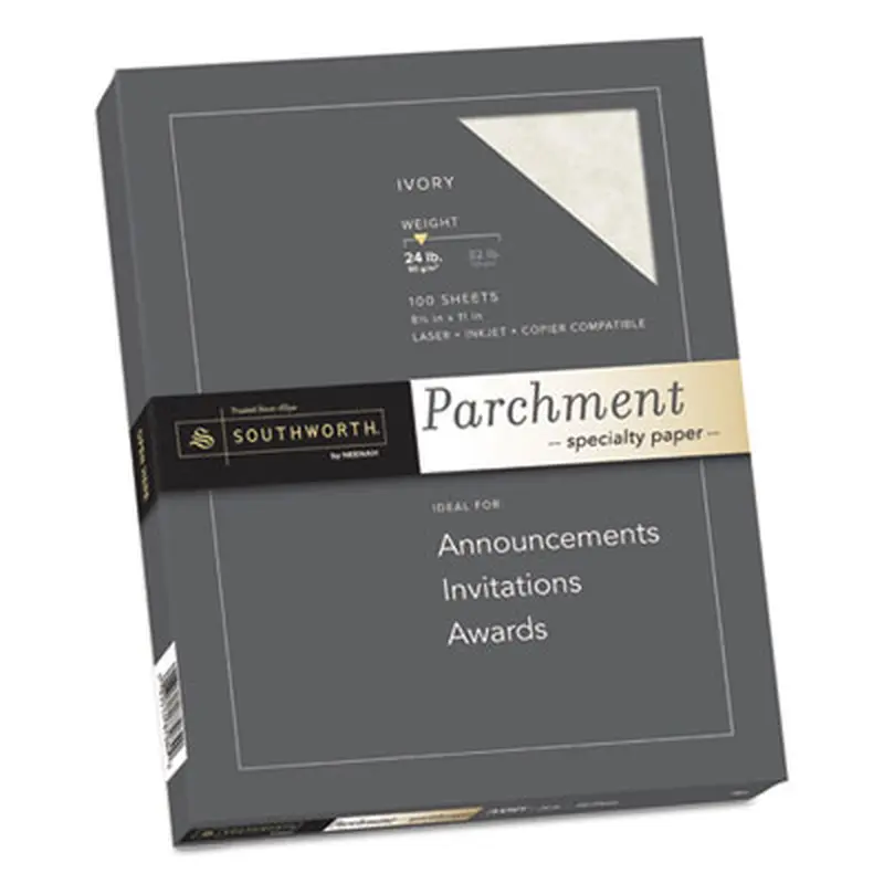 Parchment Specialty Paper, 24 lb Bond Weight, 8.5 x 11, Ivory, 100/Pack - Resume/Stationery Paper | Southworth