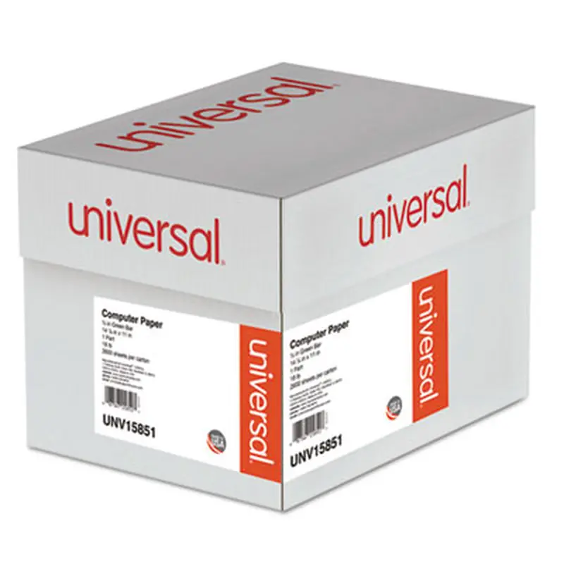 Printout Paper, 1-Part, 18 lb Bond Weight, 14.88 x 11, White/Green Bar, 2,600/Carton - Computer Printout Paper | Universal