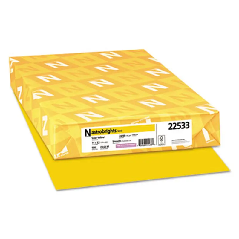 Color Paper, 24 lb Bond Weight, 11 x 17, Solar Yellow, 500/Ream - Copy Paper | Astrobrights
