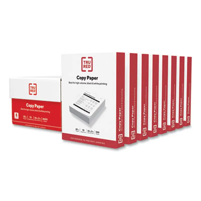 Copy Paper, 92 Bright, 20 lb Bond Weight, 8.5 x 11, 500 Sheets/Ream, 8 Reams/Carton - Copy Paper | TRU RED