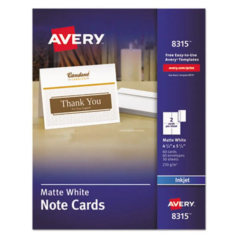 Note Cards with Matching Envelopes, Inkjet, 85 lb, 4.25 x 5.5, Matte White, 60 Cards, 2 Cards/Sheet, 30 Sheets/Pack - Greeting Cards | Avery