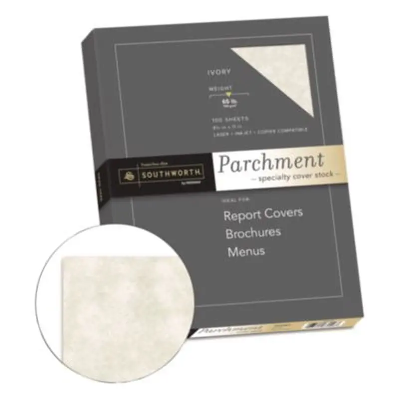Parchment Specialty Paper, 65 lb Cover Weight, 8.5 x 11, Ivory, 100/Box - Resume/Stationery Paper | Southworth