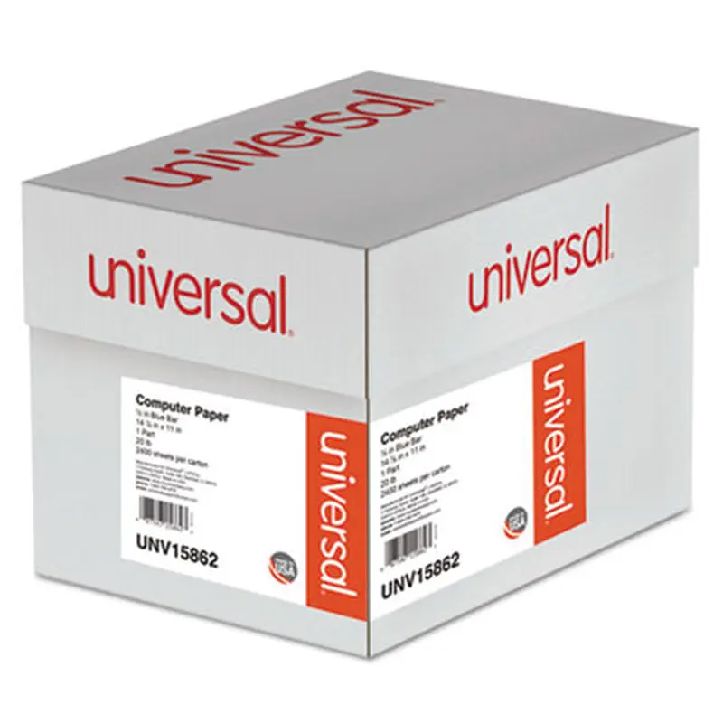 Printout Paper, 1-Part, 20 lb Bond Weight, 14.88 x 11, White/Blue Bar, 2,400/Carton - Computer Printout Paper | Universal