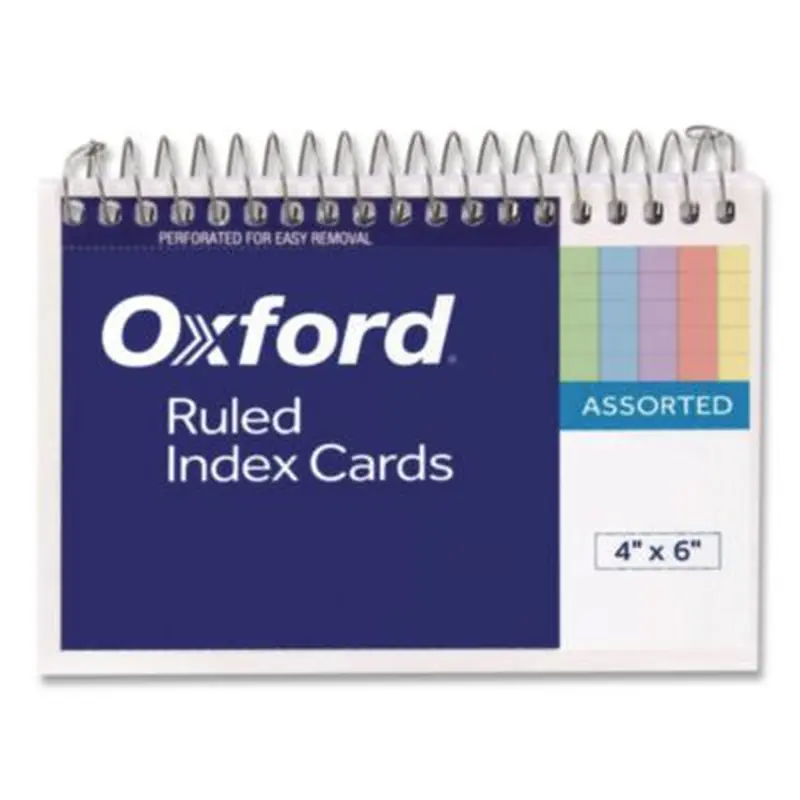 Spiral Index Cards, Ruled, 4 x 6, Assorted, 50/Pack - Index Cards | Oxford