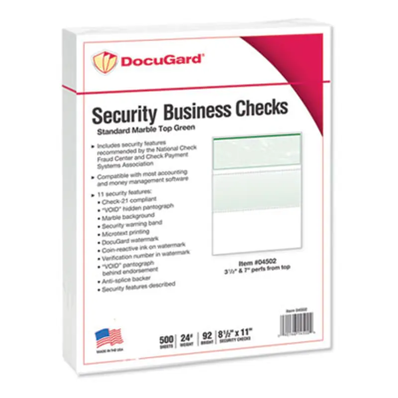 Standard Security Check, 11 Features, 8.5 x 11, Green Marble Top, 500/Ream - Office Paper | DocuGard