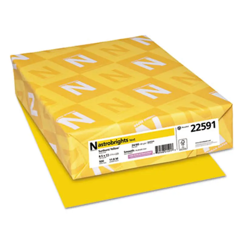 Color Paper, 24 lb Bond Weight, 8.5 x 11, Sunburst Yellow, 500/Ream - Copy Paper | Astrobrights