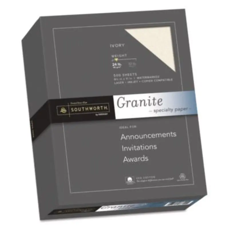 Granite Specialty Paper, 24 lb Bond Weight, 8.5 x 11, Ivory, 500/Ream - Resume/Stationery Paper | Southworth