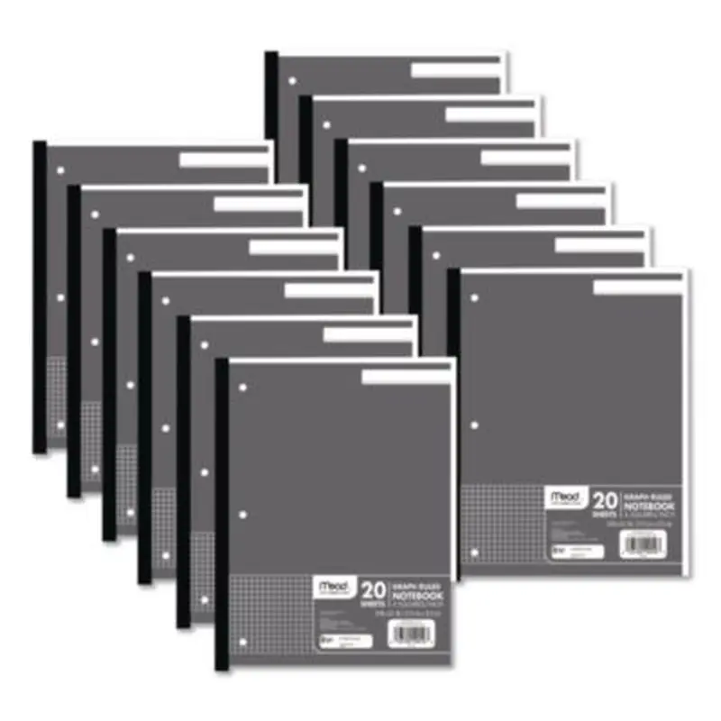 Graph Paper Tablet, 3-Hole, 8.5 x 11, Quadrille: 4 sq/in, 20 Sheets/Pad, 12 Pads/Pack - Filler Paper | Mead