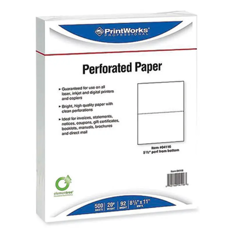 Perforated and Punched Paper, 20 lb Bond Weight, 8.5 x 11, White, 500/Ream, 5 Reams/Carton - Copy Paper | PrintWorks Professional