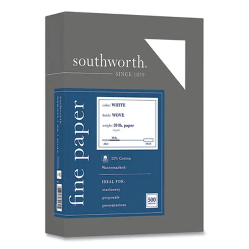 25% Cotton Business Paper, 95 Bright, 20 lb Bond Weight, 8.5 x 11, White, 500 Sheets/Ream - Resume/Stationery Paper | Southworth
