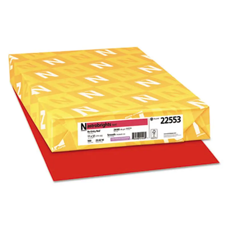 Color Paper, 24 lb Bond Weight, 11 x 17, Re-Entry Red, 500/Ream - Copy Paper | Astrobrights
