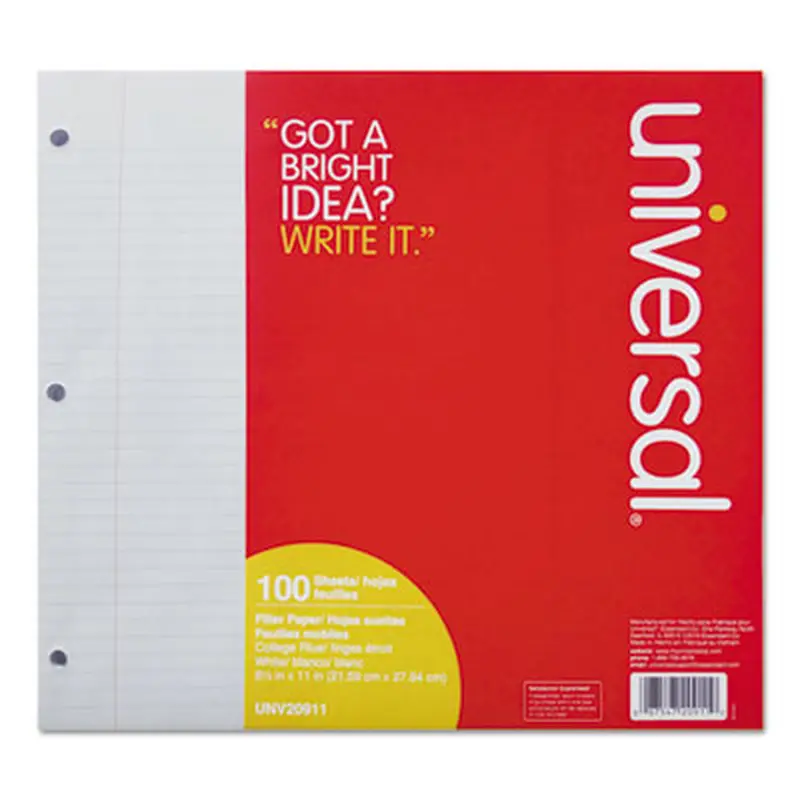 Filler Paper, 3-Hole, 8.5 x 11, Medium/College Rule, 100/Pack - Filler Paper | Universal