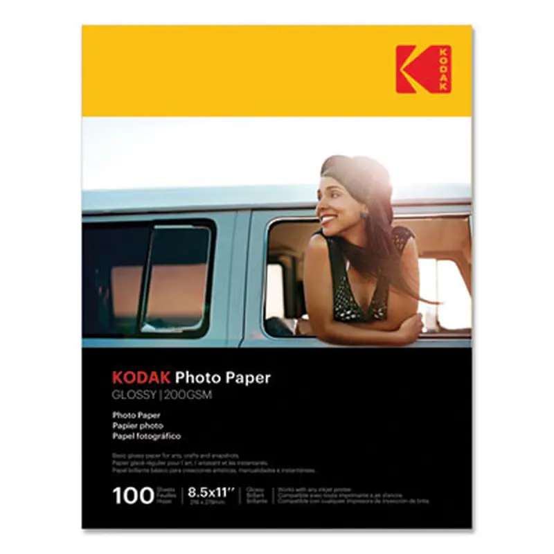 Photo Paper, 8 mil, 8.5 x 11, Glossy White, 100/Pack - Photo Print Paper | Kodak