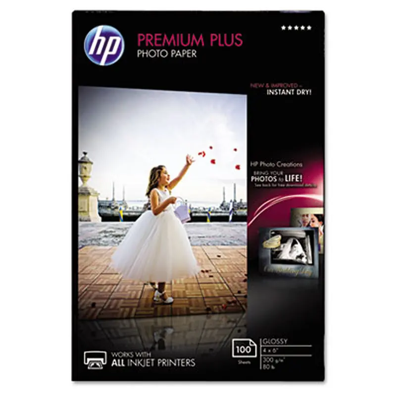 Premium Plus Photo Paper, 11.5 mil, 4 x 6, Glossy White, 100/Pack - Photo Print Paper | HP