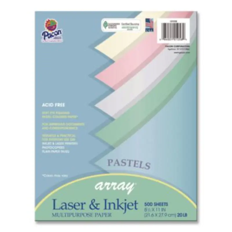 Array Colored Bond Paper, 20 lb Bond Weight, 8.5 x 11, Assorted Pastel Colors, 500/Ream - Copy Paper | Pacon