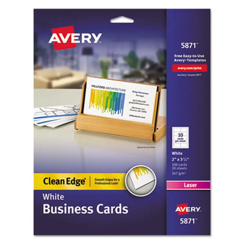Clean Edge Business Cards, Laser, 2 x 3.5, White, 10 Cards/Sheet, 20 Sheets/Pack - Business Cards | Avery