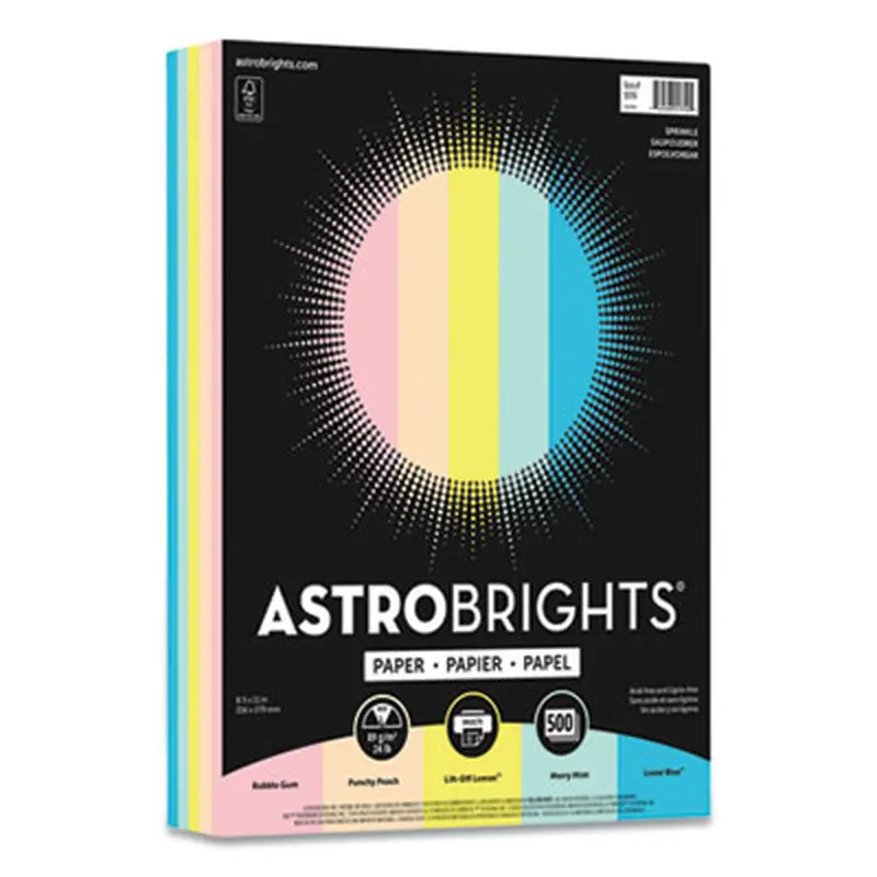 Color Paper, 24 lb Bond Weight, 8.5 x 11, Assorted Colors, 500/Ream - Copy Paper | Astrobrights