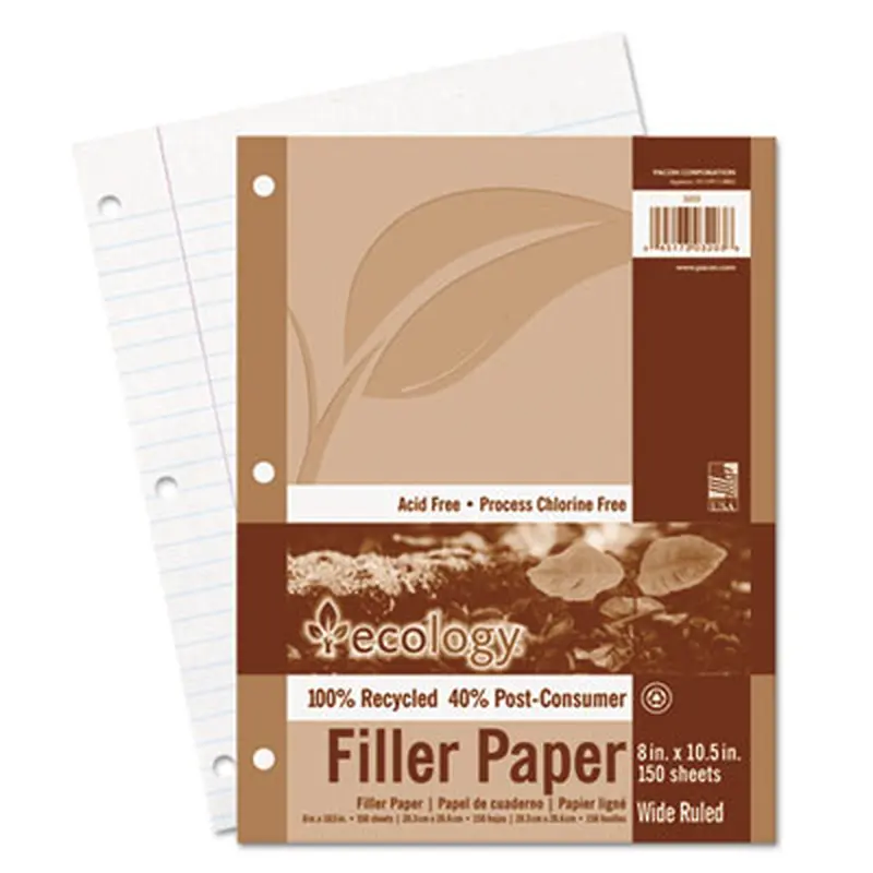 Ecology Filler Paper, 3-Hole, 8 x 10.5, Wide/Legal Rule, 150/Pack - Filler Paper | Pacon