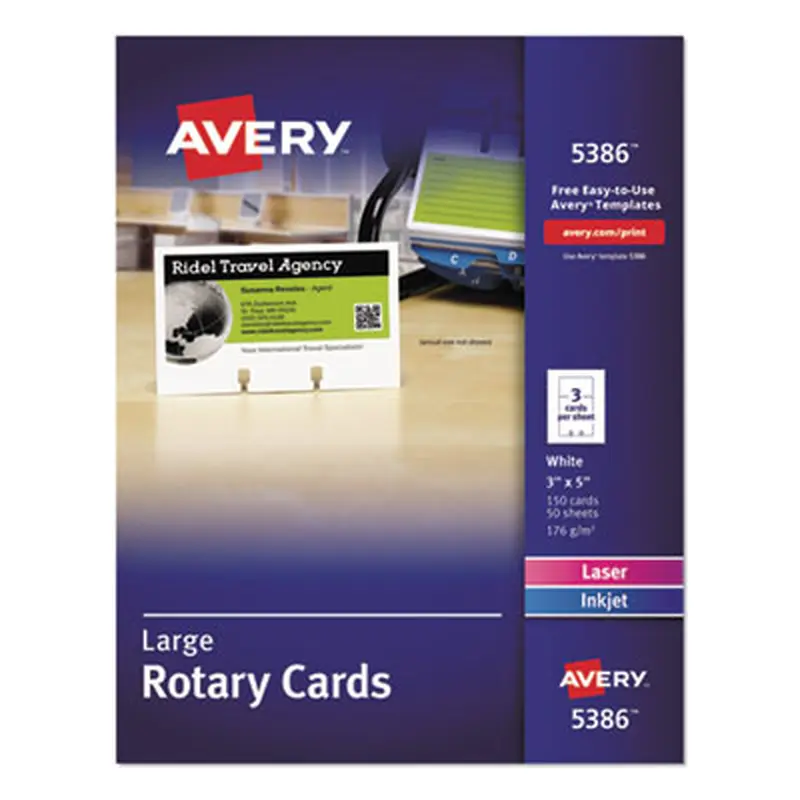 Large Rotary Cards, Laser/Inkjet, 3 x 5, White, 3 Cards/Sheet, 150 Cards/Box - Card File Refills | Avery