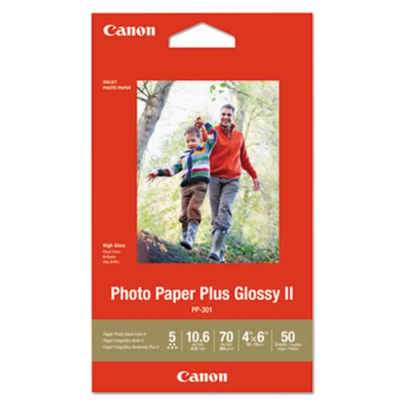 Photo Paper Plus Glossy II, 10.6 mil, 4 x 6, Glossy White, 50/Pack - Photo Print Paper | Canon