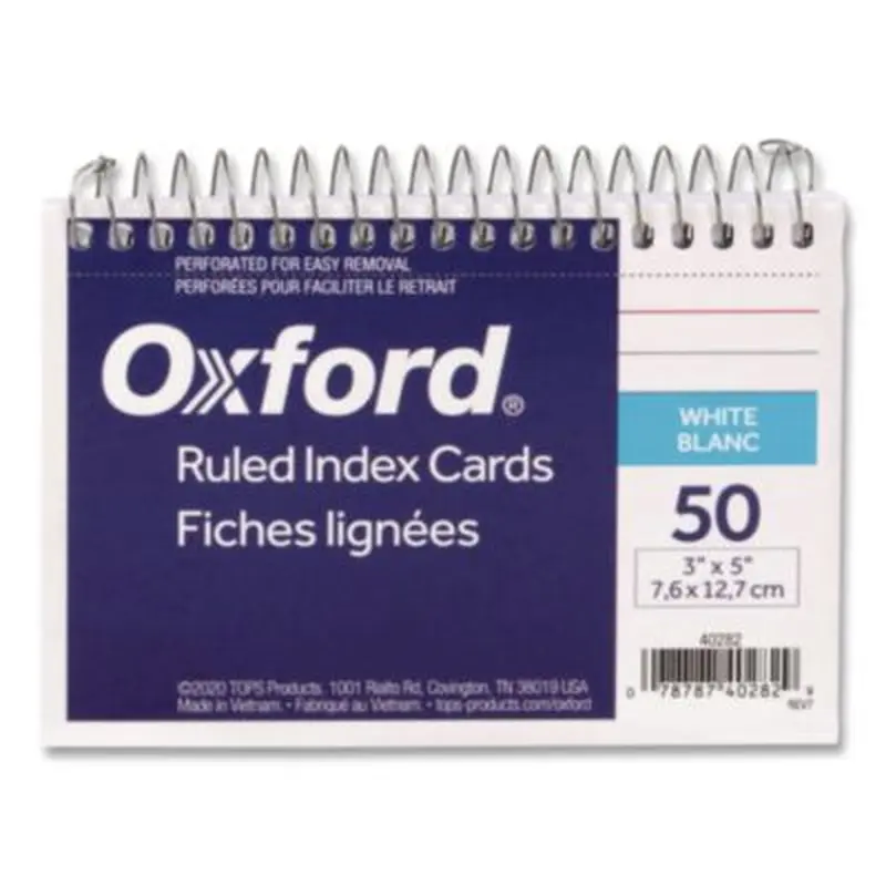 Spiral Index Cards, Ruled, 3 x 5, White, 50/Pack - Index Cards | Oxford
