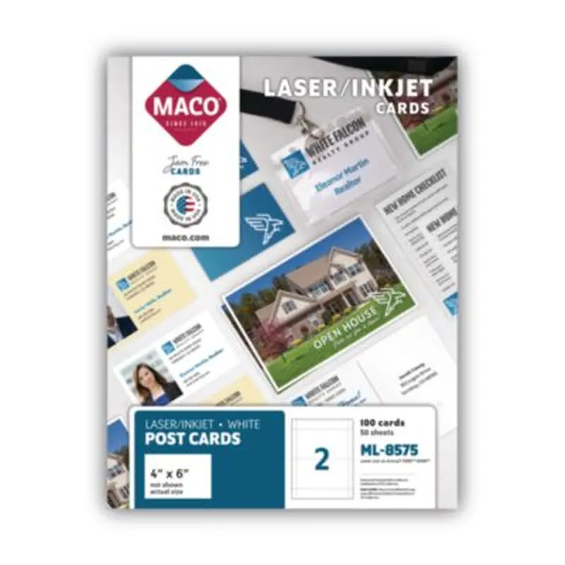 Unruled Microperforated Laser/Inkjet Post Cards, 4 x 6, White, 100 Cards, 2 Cards/Sheet, 50 Sheets/Box - Index Cards | MACO