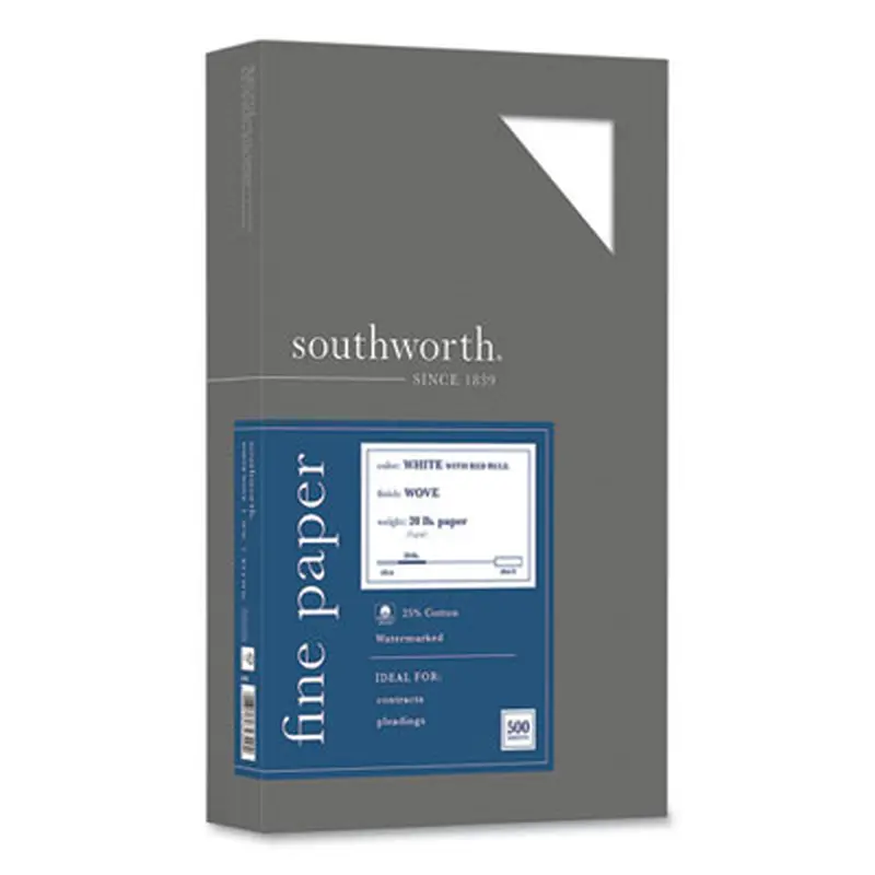 25% Cotton Business Paper, Ruled, 95 Bright, 20 lb Bond Weight, 8.5 x 14, White, 500 Sheets/Ream - Resume/Stationery Paper | Southworth