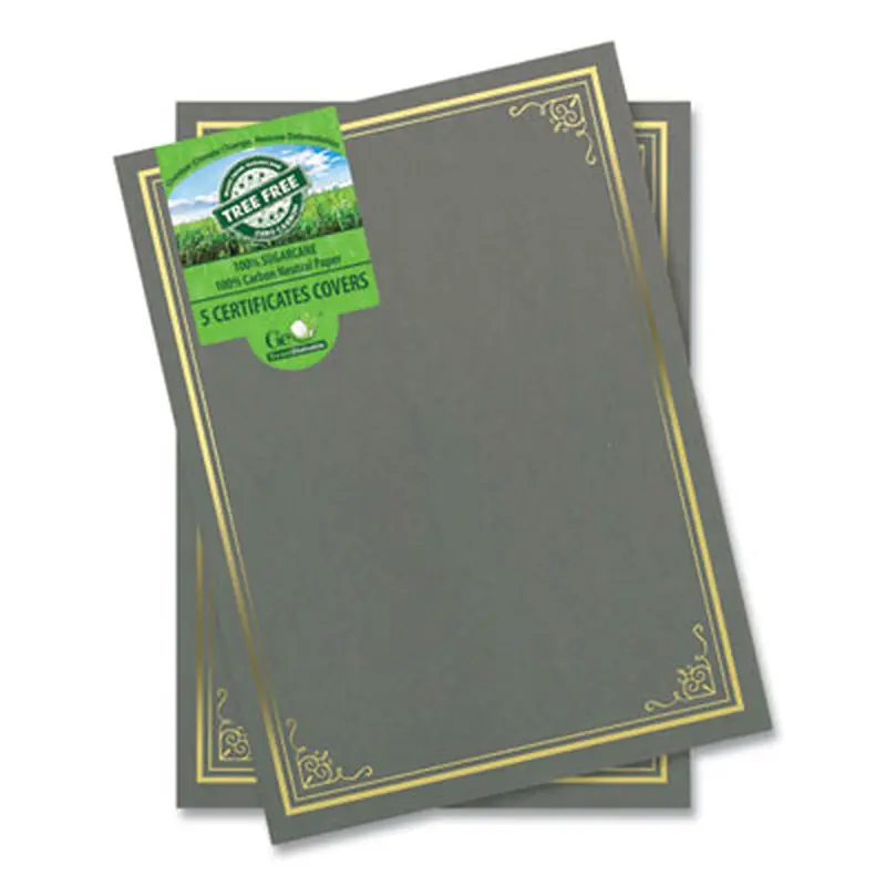 Certificate/Document Cover, 9.75" x 12.5", Gray With Gold Foil, 5/Pack - Document Holders | Geographics