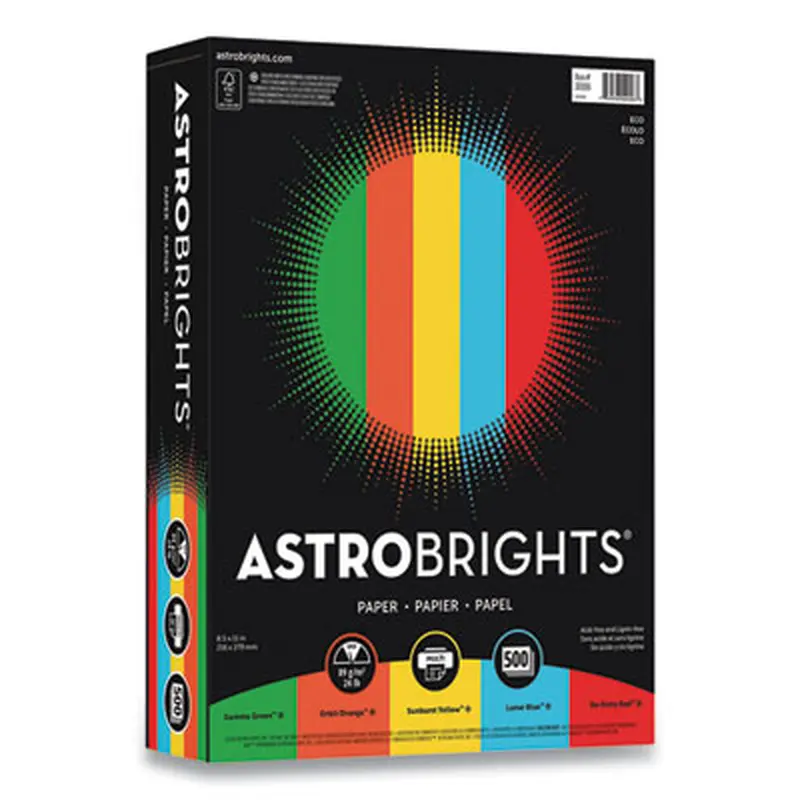Color Paper, 24 lb Bond Weight, 8.5 x 11, Assorted Eco Colors, 500 Sheets/Ream - Copy Paper | Astrobrights