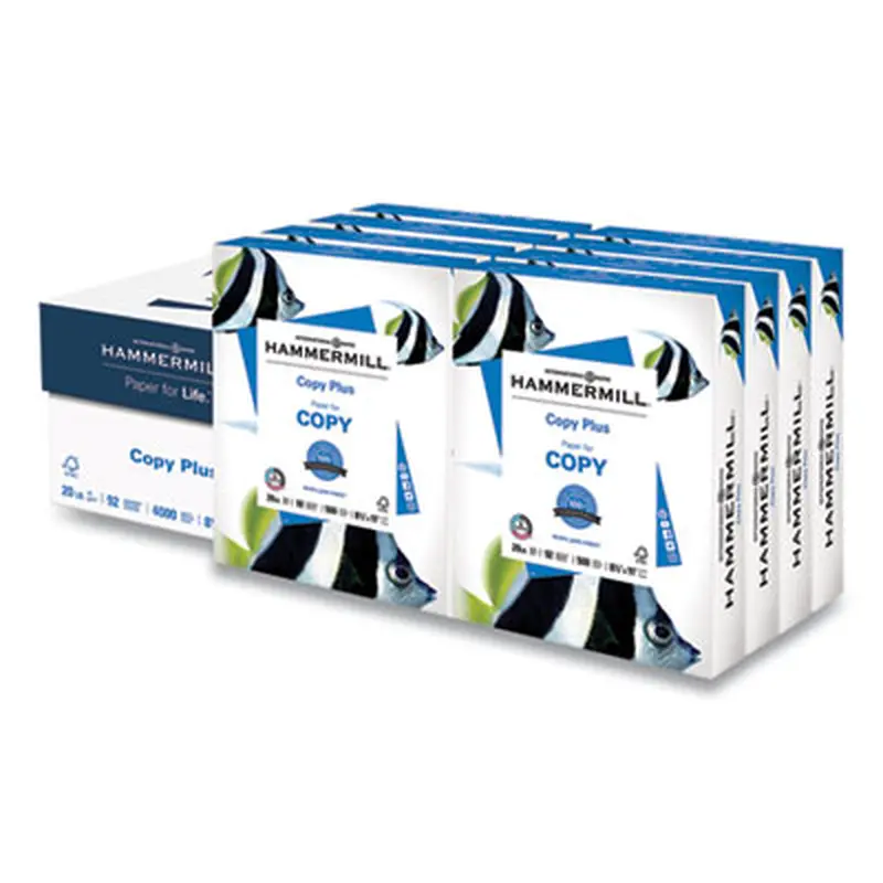 Copy Plus Print Paper, 92 Bright, 20 lb Bond Weight, 8.5 x 11, White, 500 Sheets/Ream, 8 Reams/Carton - Copy Paper | Hammermill