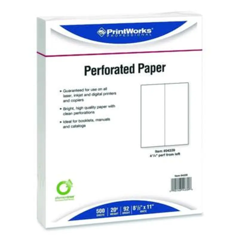 Perforated Paper, 92 Bright, Perforated 4.25" from Left, 8.5 x 11, White, 500 Sheets/Ream, 5 Reams/Carton - Copy Paper | PrintWorks Professional