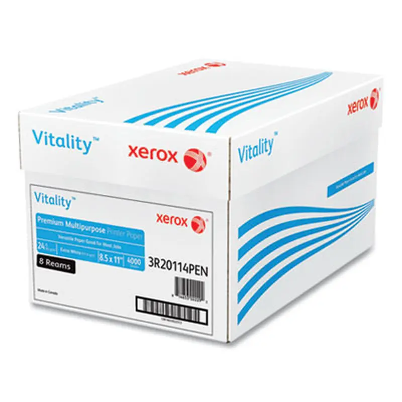 Vitality Premium Multipurpose Print Paper, 97 Bright, 24 lb Bond Weight, 8.5 x 11, Extra White, 500/Ream, 8 Reams/Carton - Copy Paper | xerox