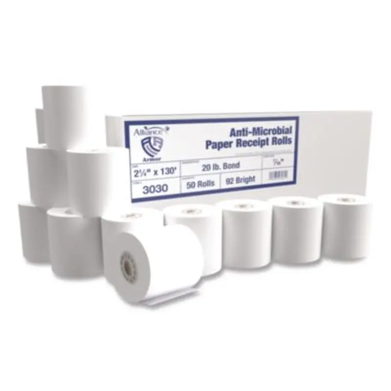 Armor Antimicrobial Receipt Roll Paper, 2.25" x 130 ft, White, 50/Carton - Roll Paper | Alliance