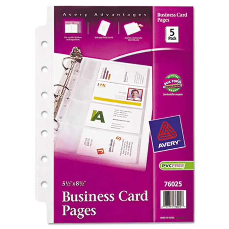 Business Card Binder Pages, For 2 x 3.5 Cards, Clear, 8 Cards/Sheet, 5 Pages/Pack - Card File Refills | Avery