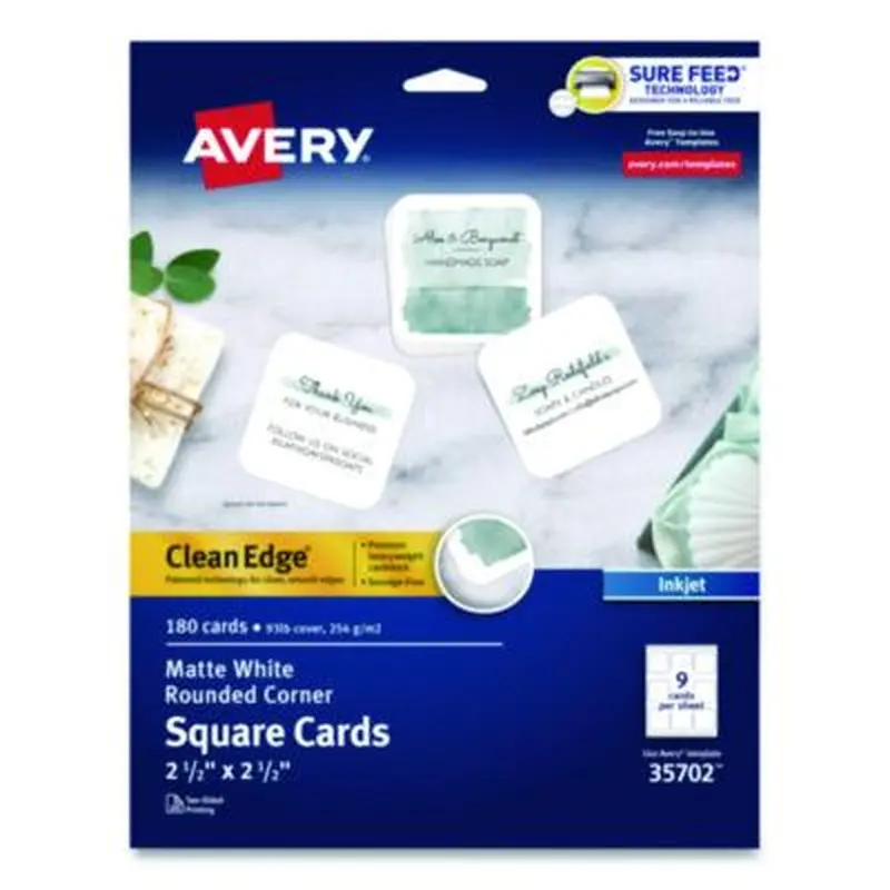 Clean Edge Square Cards, Inkjet, 2.5 x 2.5, 9 Cards/Sheet, 20 Sheets/Pack - Business Cards | Avery