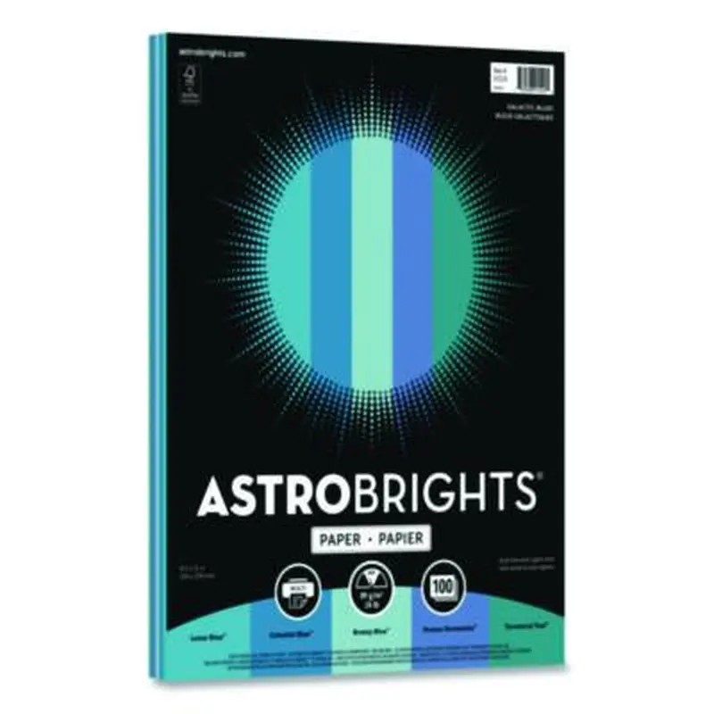 Color Paper - "Galactic Blues" Assortment, 24 lb Bond Weight, 8.5 x 11, Assorted Blue Colors, 100/Pack - Copy Paper | Astrobrights