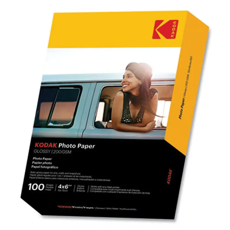 Photo Paper, 8 mil, 4 x 6, Glossy White, 100/Pack - Photo Print Paper | Kodak