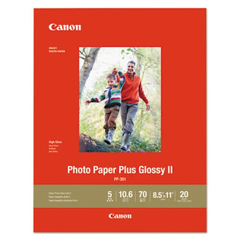 Photo Paper Plus Glossy II, 10.6 mil, 8.5 x 11, Glossy White, 20/Pack - Photo Print Paper | Canon